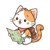 Kawaii explorer cat reading card