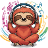 Relaxed sloth with headphones music yoga