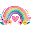 Regenbogen mit Herz & Blumen – Aquarell Liebe