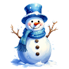 Snowman in winter with blue hat