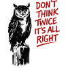 Owl motif with red lettering