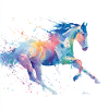 Cheval de galop aquarelle arc-en-ciel