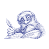 Senior Writer with Pen Drawing