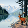Deer at the mountain lake