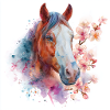 Cheval aquarelle avec des fleurs