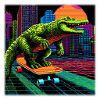 Pixel Art Crocodile – Synthwave rétro skater
