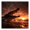 Wild Crocodile Action Sunset River