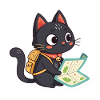 Adventurous Traveler Cat Reading a Card