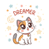 Chat rêveur pastel et étoiles