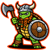 Wikinger-Schildkröte-Krieger-Axt-Schild-Maskottchen