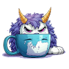 Grumpy monster in a coffee mug