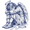 Sad Angel | Hand Painted Drawing