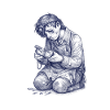 Kneeling Craftsman | Hand Painted Drawing