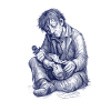 Melancholic reader | Hand Painted Drawing