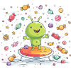 Little green alien on trampoline