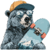 Bear Skater with Mountain Reflection