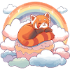 Red Panda in Rainbow Cloud Cake
