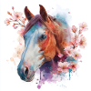 Aquarelle Cheval et Fleurs