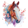 Aquarelle Cheval et Fleurs