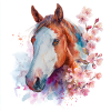 Aquarell Pferde- und Kirschblüten