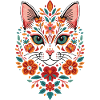 Flower Cat Head Folk Art Pattern