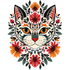 Folkart Cat Head with Flowers