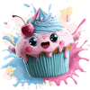 Kawaii Cupcake Splash with Cherry
