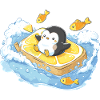 Captain Penguin on Orange Surfboard