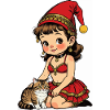 Gnome girl strokes cat