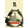 Ramen Cat Ukiyoe Style