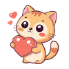 Cuddly kitten with a red heart