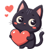 Black cat kawaii heart