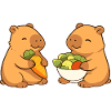 Capybara couple with vegetables – relaxed & cute