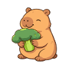 Capybara with broccoli – relaxed & cute
