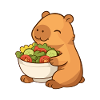 Capybara mit bunter Salatschüssel