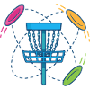 Disc-Golf-Korb und Flying Discs-Szene