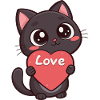 Schwarze Katze mit Herz-Liebe