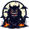 Moonlit Night Werewolf Monster with Fire Flames