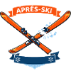 Comic ski crossed with cheerful banner