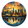 Sunset city on the water
