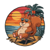 Funny Squirrel on Beach Summer Vacation Sunset