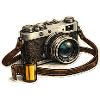 Vintage camera with film roll