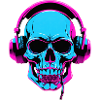 Neon Skull mit Kopfhörern