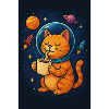 Cat in spacesuit drinking coffee