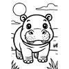 Cute Baby Hippo Safari Line Art