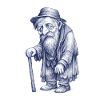 Old man hiker with cane