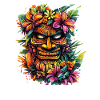 Tiki Maske im Tropenblumenrahmen