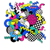 Buntes Geometrie-Chaos Pop Art