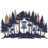 Disc-Golf-Szene Wald-Korb-Silhouette