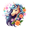 Blaues Einhorn mit Blumenkranz